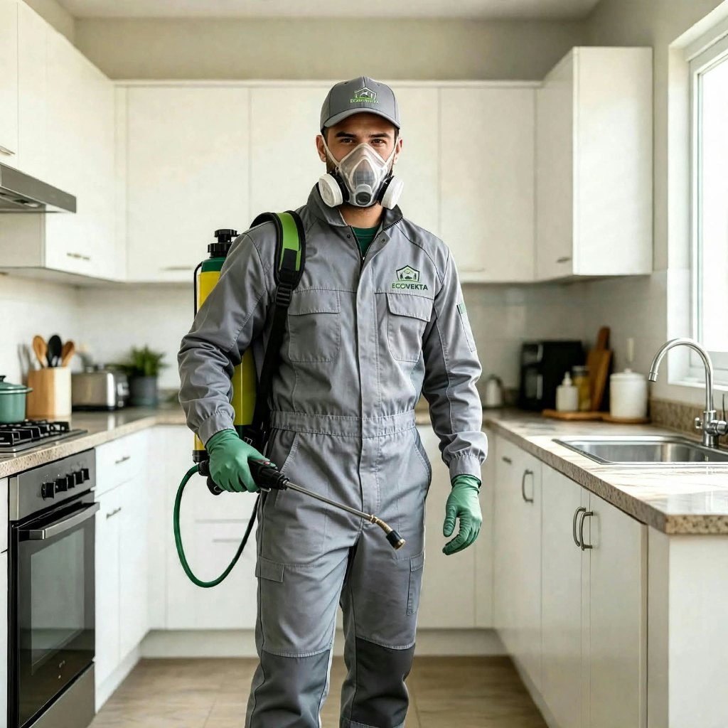 Imagen ilustrativa: Técnico con equipo de aplicación en un espacio residencial