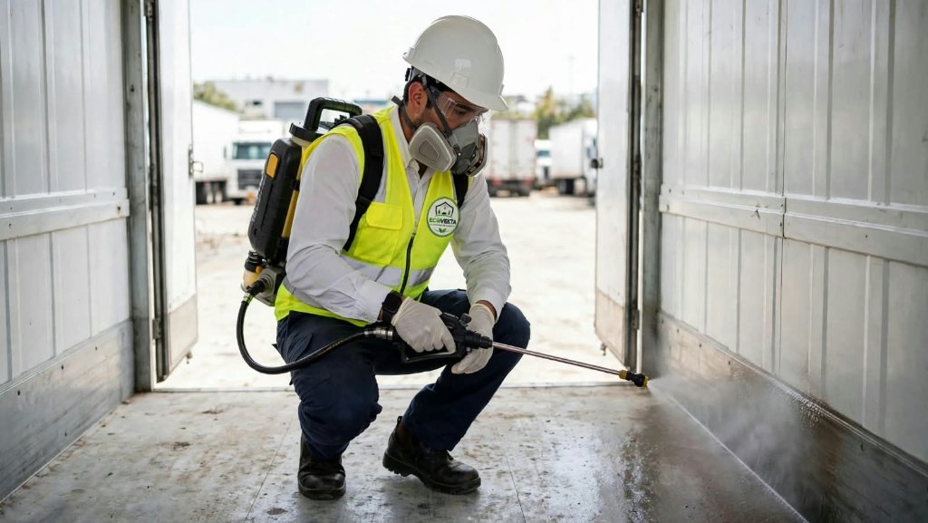 Imagen ilustrativa: Técnico inspecciona un acceso de carga con equipo de protección