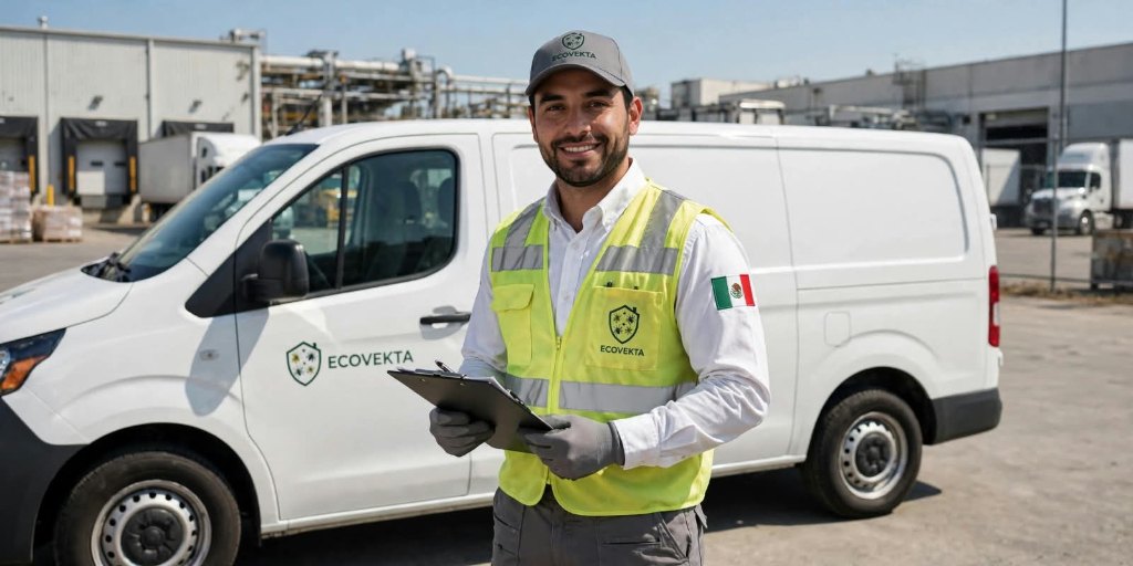 Imagen ilustrativa de un técnico de Ecovekta junto a una unidad de servicio